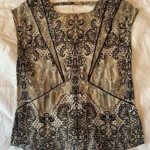 Matty M Black and Cream Art Nouveau Blouse Size S
